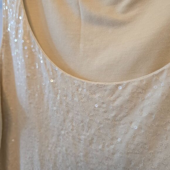 TALBOTS SEQUIN TANK SLEEVELESS CHAMPAGNE BEIGE FULLY LINED SIZE LARGE - Picture 5 of 8